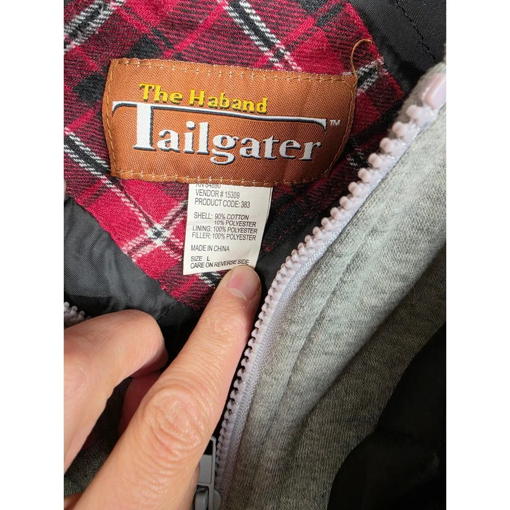 Haband Tailgater Flannel Jacket Mens L Red Plaid Quilted Lined Hooded Shacket